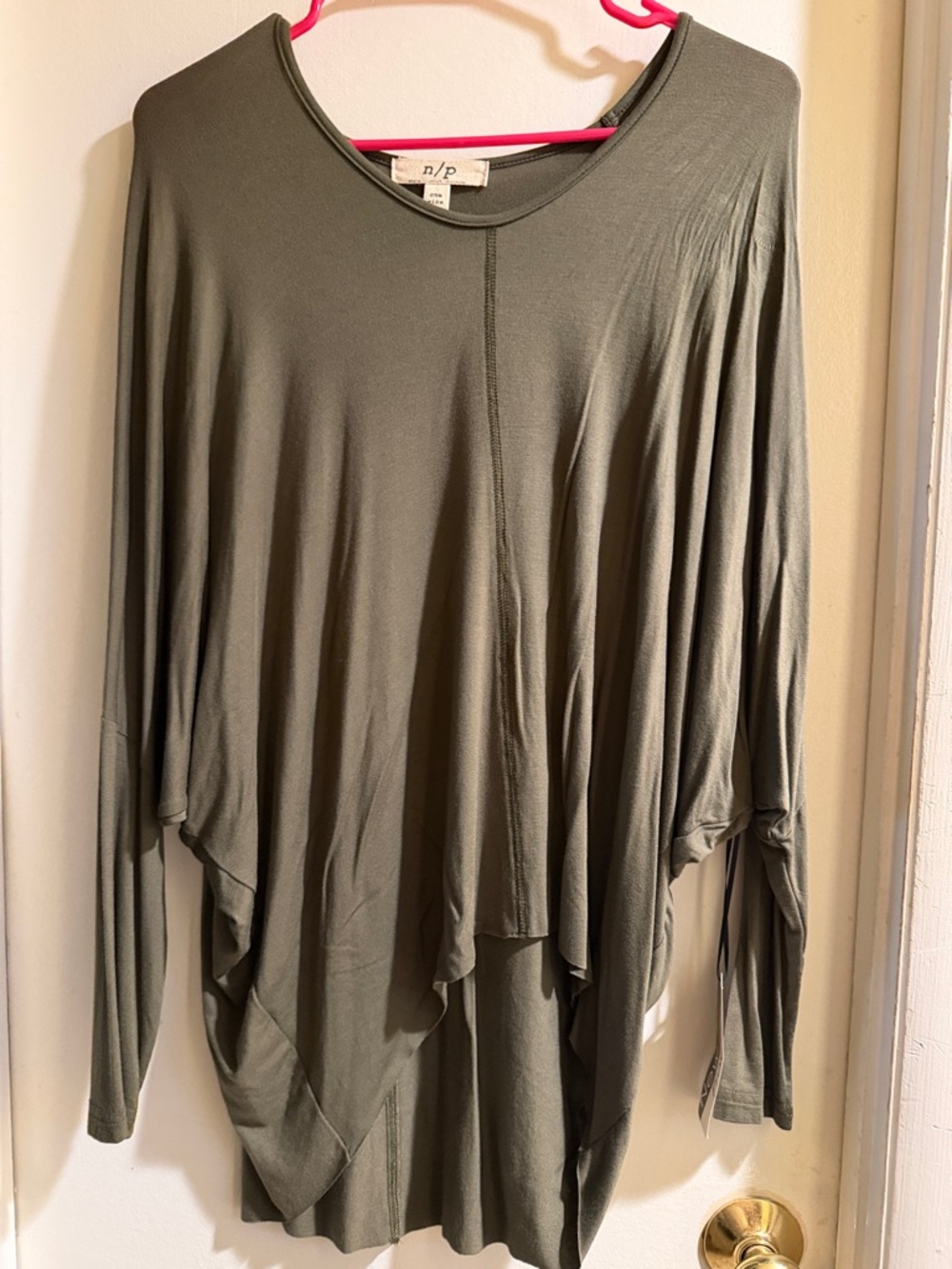 Draped Long Sleeve Top in Olive Green by n/p